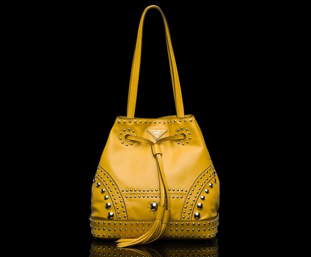 Prada Panier Bucket Bag Saffiano Leather Medium Yellow 455783