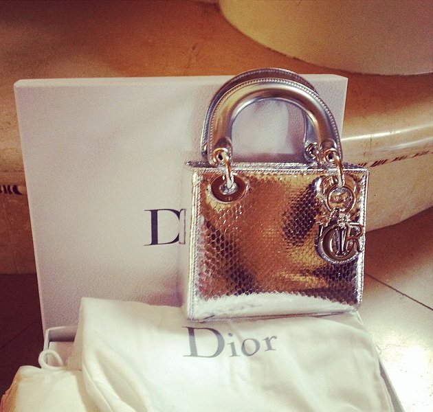 Lady Dior Mini Python Silver Bag