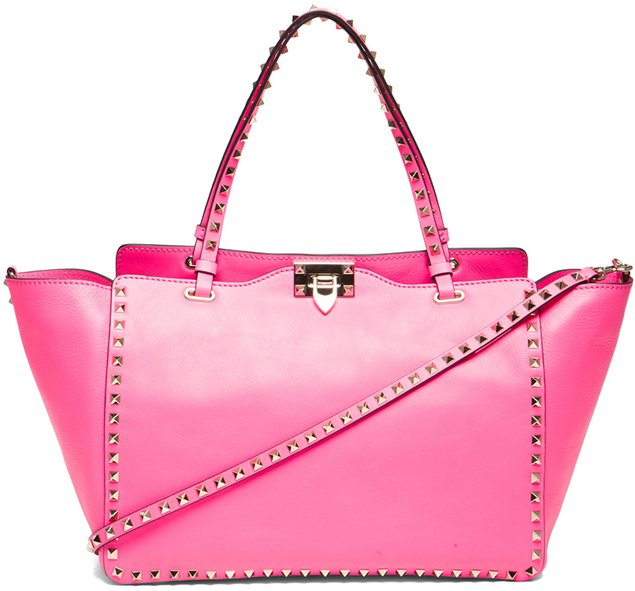 Valentino Rockstud Trapeze Tote in Fluo Pink