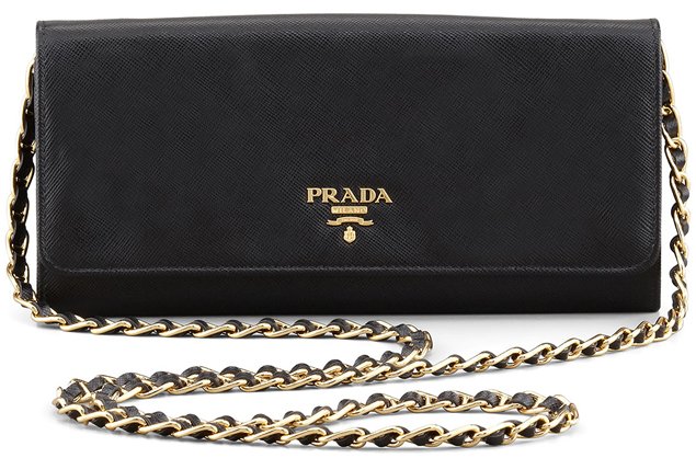 prada quilted leather wallet on chain