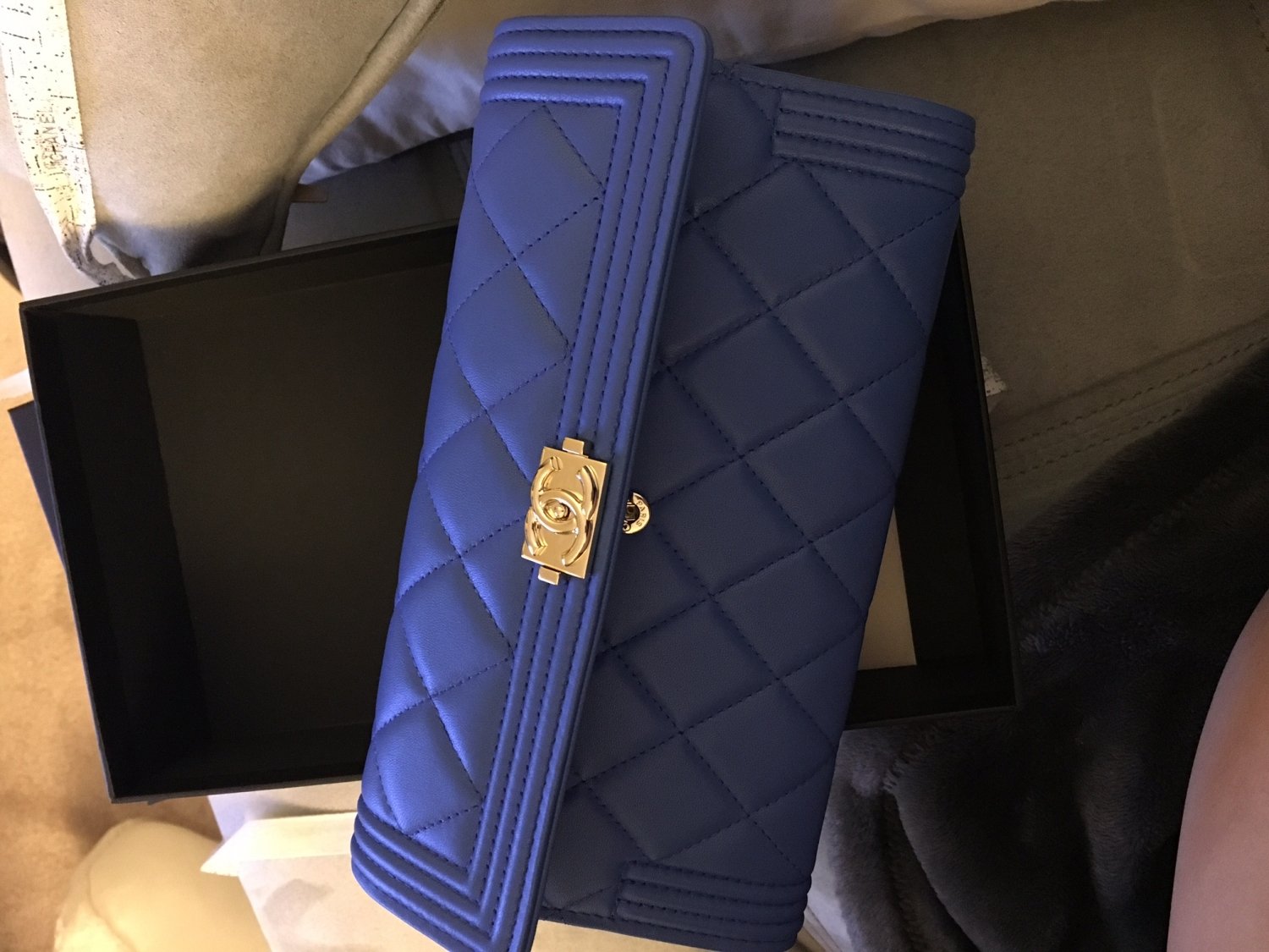 Boy chanel small flap wallet - Grained calfskin & gold-tone metal, blue —  Fashion