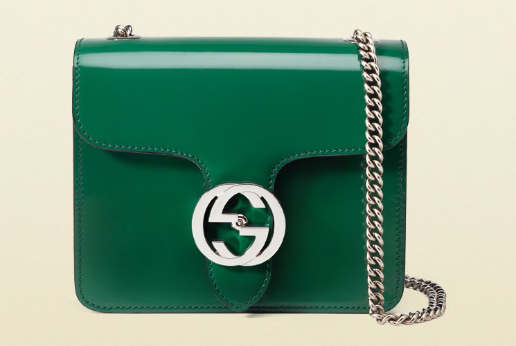 NWT Authentic GUCCI Dollar Calfskin Interlocking GG Shoulder Bag in Green