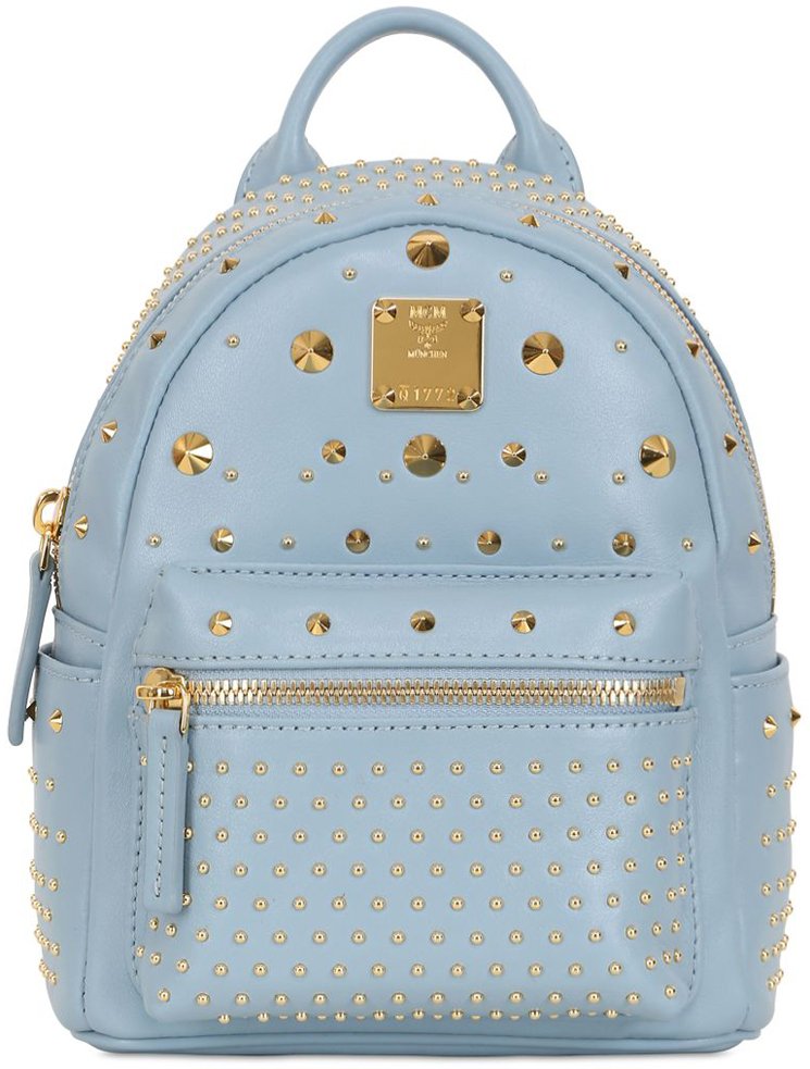 MCM Small Stark Vi Leather Backpack in Blue