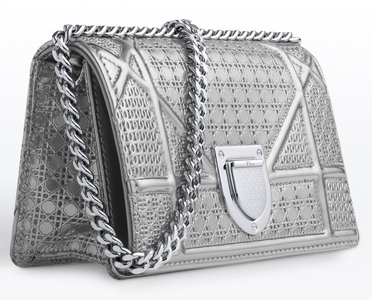 CHRISTIAN DIOR Handbags - Diorama Silver Perforated Leather Bag