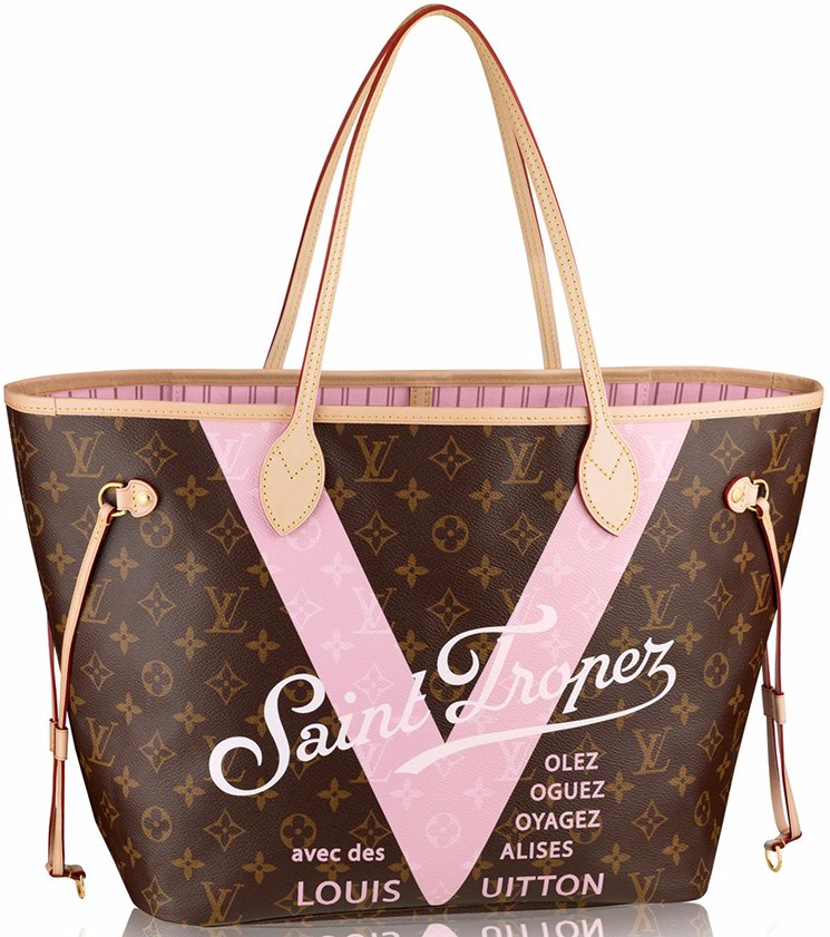 Louis Vuitton Neverfull Monogram V Cities Saint Tropez (Without Pouch) MM Rose  Ballerine Lining in Canvas with Gold-Tone - US