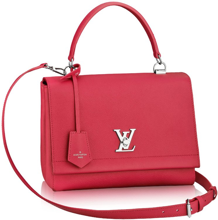 Lot - Louis Vuitton Lockme II handbag, red leather, silver hardware, flap  top with LV clasp, opens to reveal three chambers and two interi