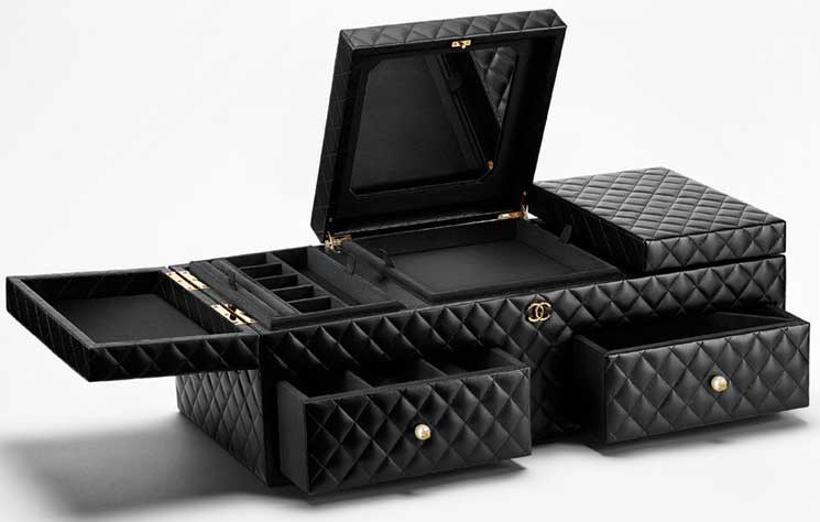 Black Quilted Lambskin Jewelry Chest Small