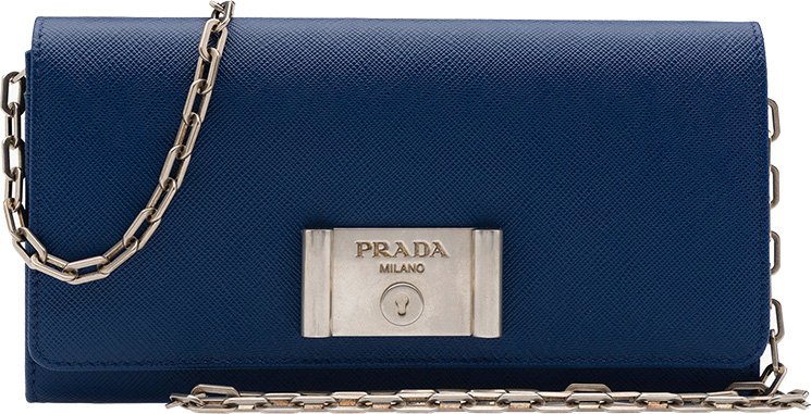 Prada // Teal Saffiano Flap Wallet On Chain – VSP Consignment