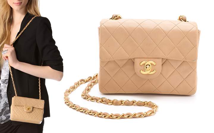 Chanel Beige Quilted Leather Mini Square Classic Flap Bag Chanel  TLC