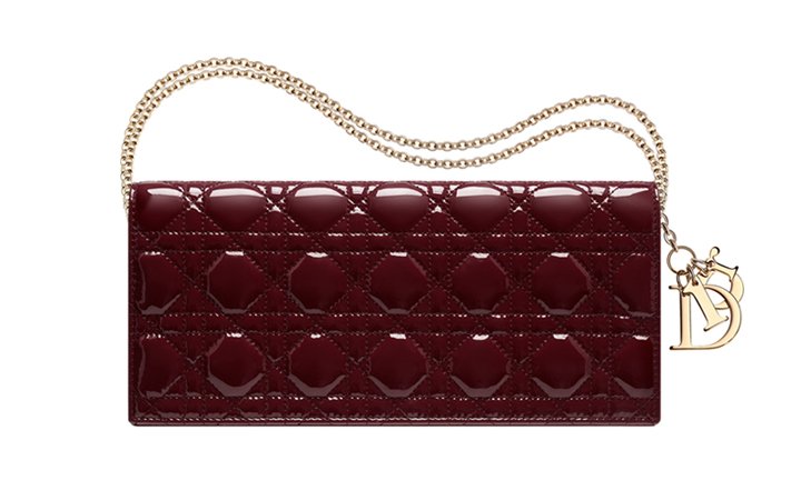 Lady Dior Rouge Foncé Evening Bag With Long Chain