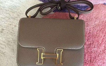 Hermes Small Constance Bag with Leather Logo And Golden Edges thumb