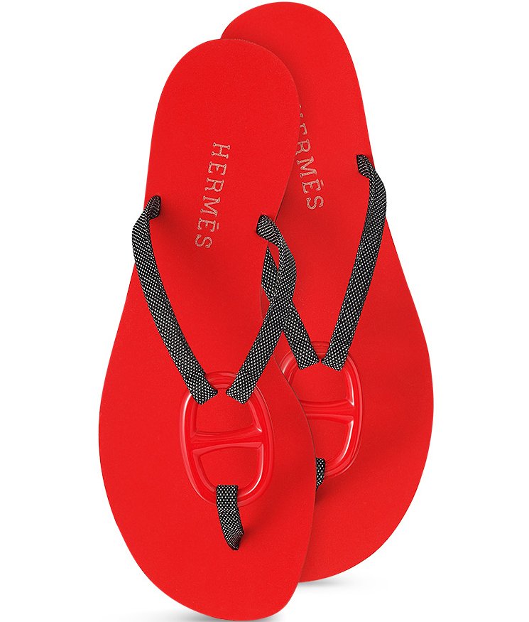 red hermes slippers