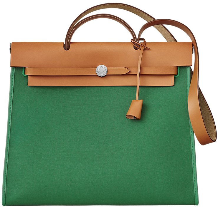 Hermes Herbag Zip Bag in Green Canvas 