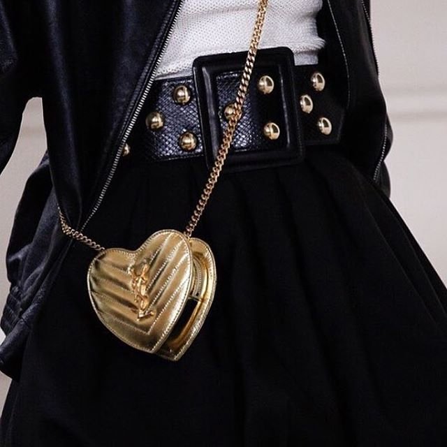Yves SAINT LAURENT Chain Shoulder Bag Leather Heart Mini Love