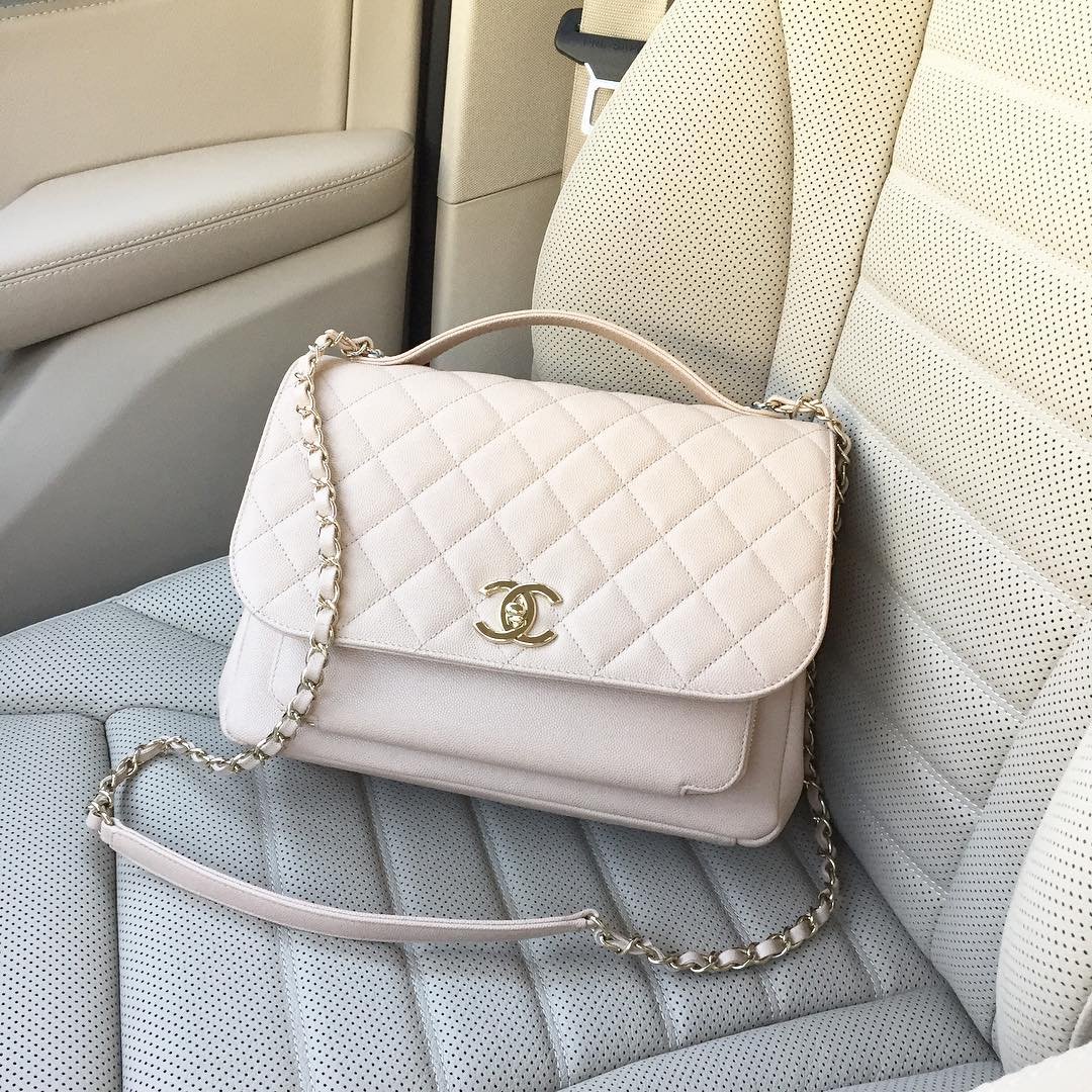 Chanel Business Affinity White Caviar Leather, Gold Hardware