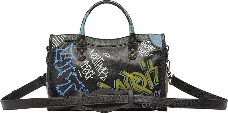 Balenciaga City Graffiti Classic Studs Bag Leather Medium 1BA523K