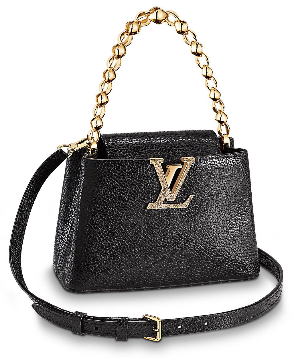 LOUIS VUITTON LV Black and White Gold Chain Shoulder Strap Bag