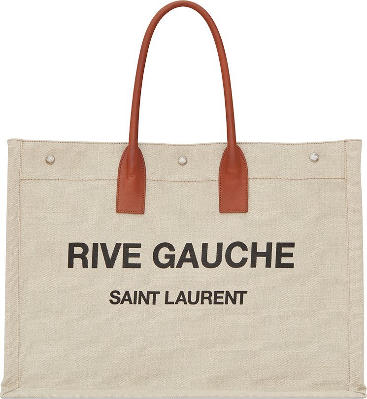 Saint Laurent Linen Calfskin Rive Gauche Bucket Bag Greggio Natural