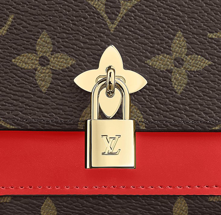 LOUIS VUITTON Flower Lock Monogram Canvas Wallet Red