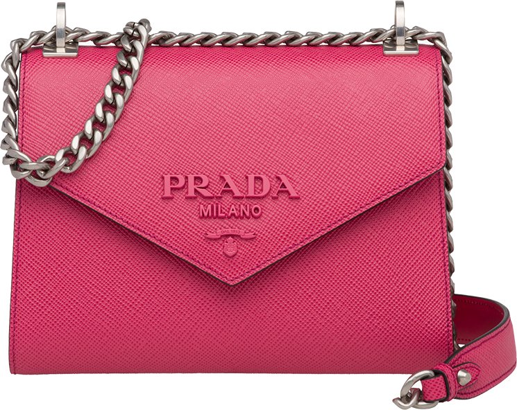 PRADA 1BD127 Logo/Crossbody monochrome Bag Chain Shoulder Bag leather pink  
