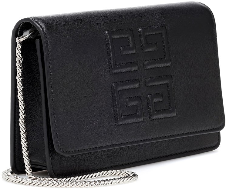 GIVENCHY Logo Embossed Leather Chain Wallet Shoulder Bag Black