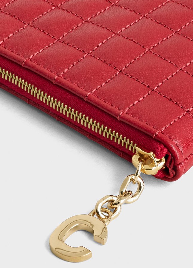 CELINE Calfskin Quilted C Charm Coin Card Pouch Nude 739414