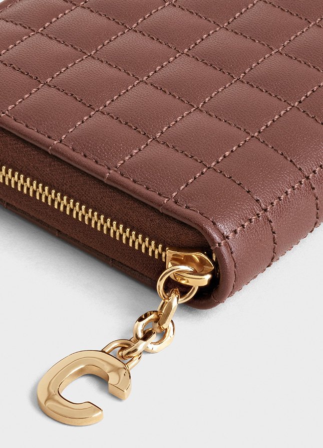 CELINE C Charm Compact Wallet Round Zip Coin Case WoWallet Free Shipping  [Used]