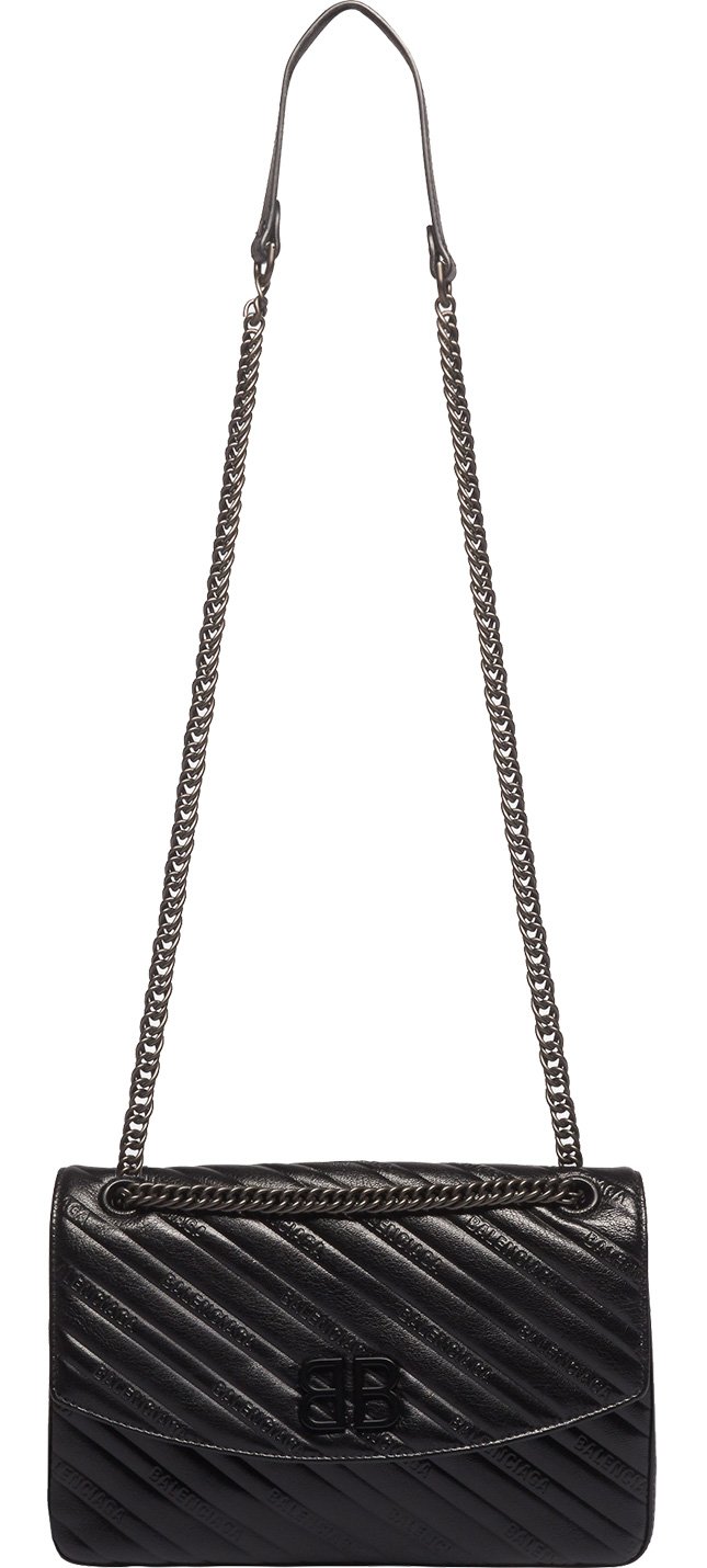 Túi Balenciaga Hourglass Small Handbag in Black Shiny Calfskin 