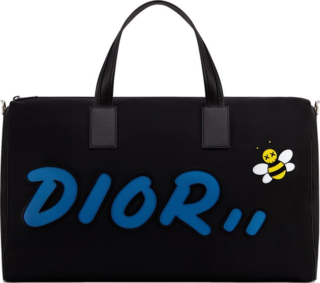 Dior x Kaws Duffle Cannage Pink Bees Black in Calfskin/Cotton Canvas with  Silver-tone - US