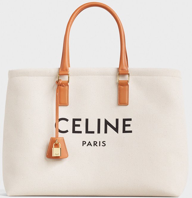 Celine Horizontal Cabas Bag In Textile With Logo Print in Natural