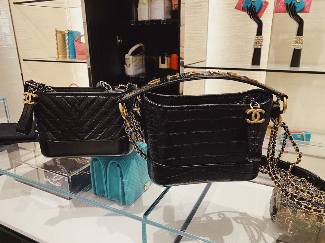 Chanel Gabrielle Bag 28cm Embossed Croc Black, Luxury, Bags