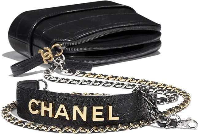 Authentic Chanel Black Croc Embossed Gabrielle Clutch With Chain