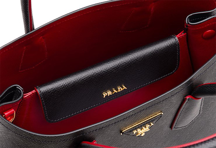 PRADA Medium Saffiano Leather Double Bag Black/ Red - New with
