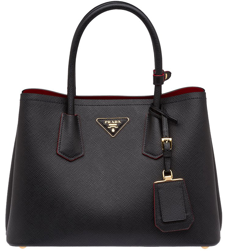 Medium Saffiano Leather Double Prada Bag Women Cameo/Black