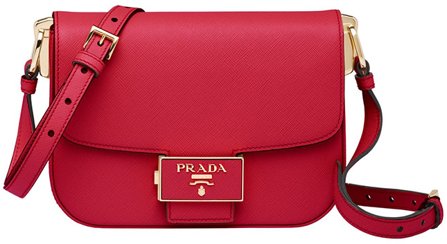 Prada Embleme Saffiano Leather Crossbody Bag In Red