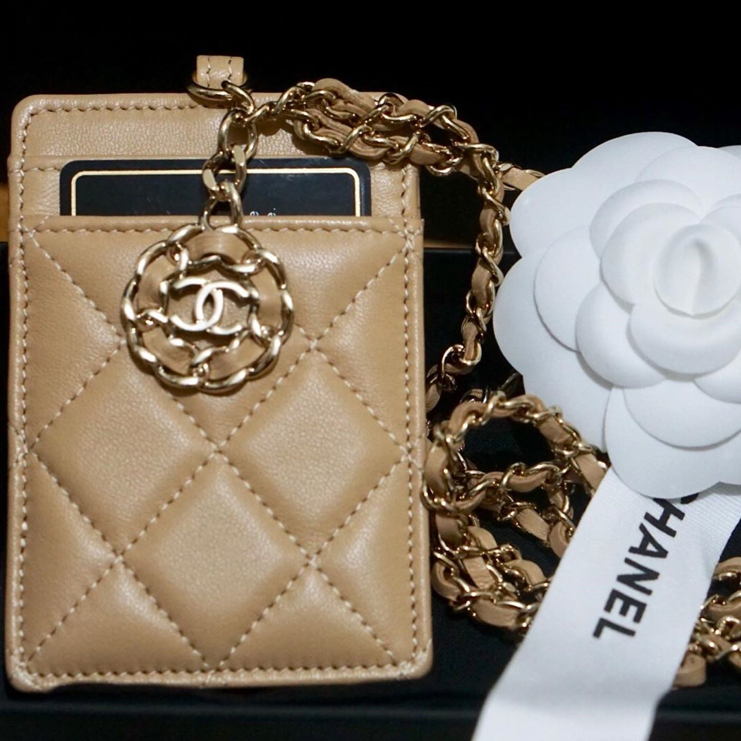 CHANEL Lambskin Quilted My Chanel Lady Card Holder On Chain Black 1065089   FASHIONPHILE