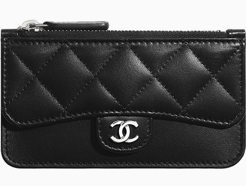 CHANEL Lambskin Quilted Book Card Holder on Chain Black 1117845