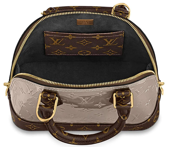 Louis Vuitton Alma Chain Handbag Vernis with Monogram Canvas Mini at 1stDibs