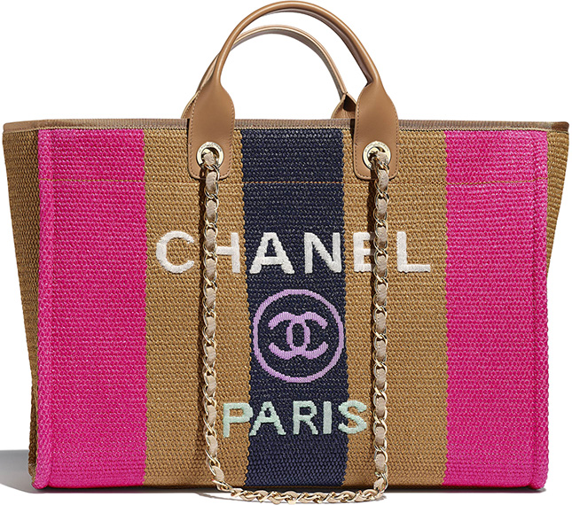 Chanel Deauville Tote Striped Viscose Canvas Medium Multicolor
