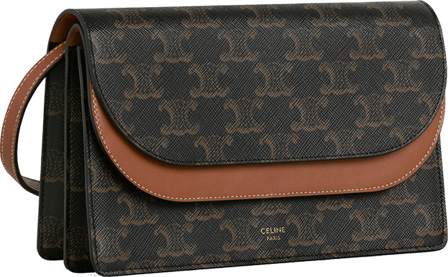 Celine WOC WALLET ON STRAP IN TRIOMPHE CANVAS AND SMOOTH LAMBSKIN
