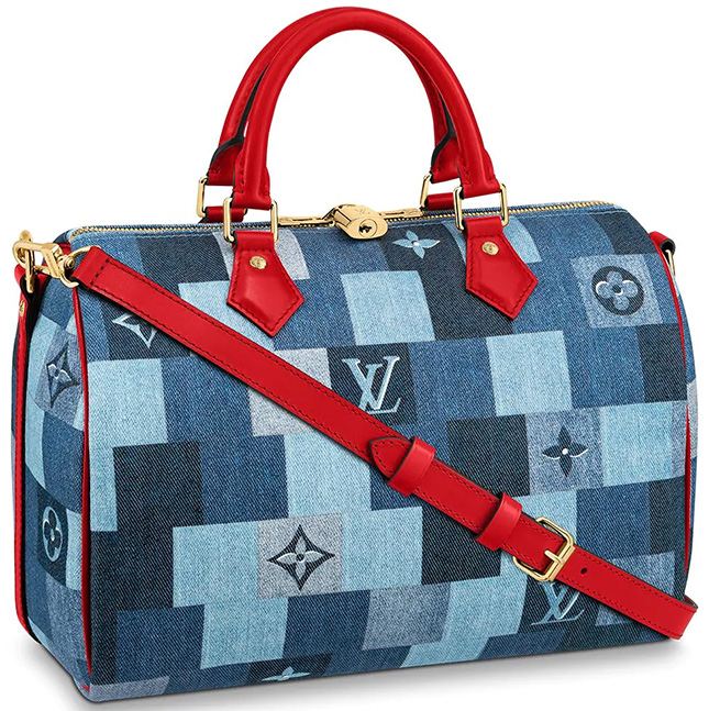 Louis Vuitton, Bags, Lv Neverfull Pochette Damier Monogram Patchwork Denim  Pouch