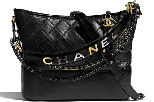 Chanel Small Gabrielle Hobo Bag With Handle Croc-Embossed Calfskin Bla
