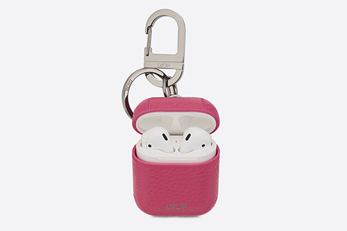 Dior And Shawn Airpods Case Pink/Green in Grained Calfskin with  Ruthenium-finish - US