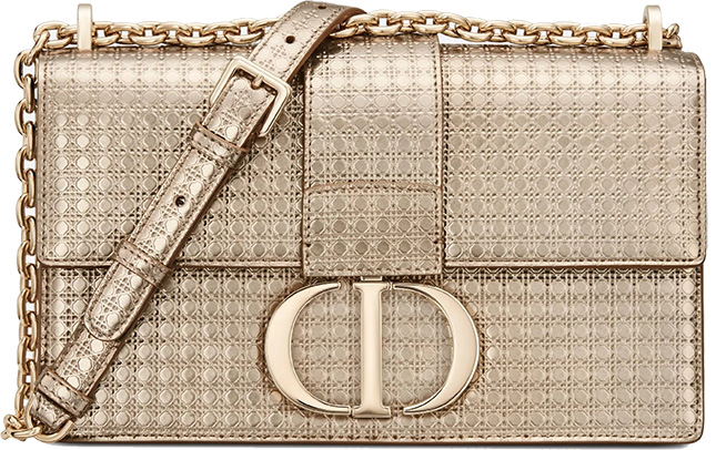 Dior Metallic Patent Micro-Cannage 30 Montaigne Belt Shoulder Bag, Gold, NEW