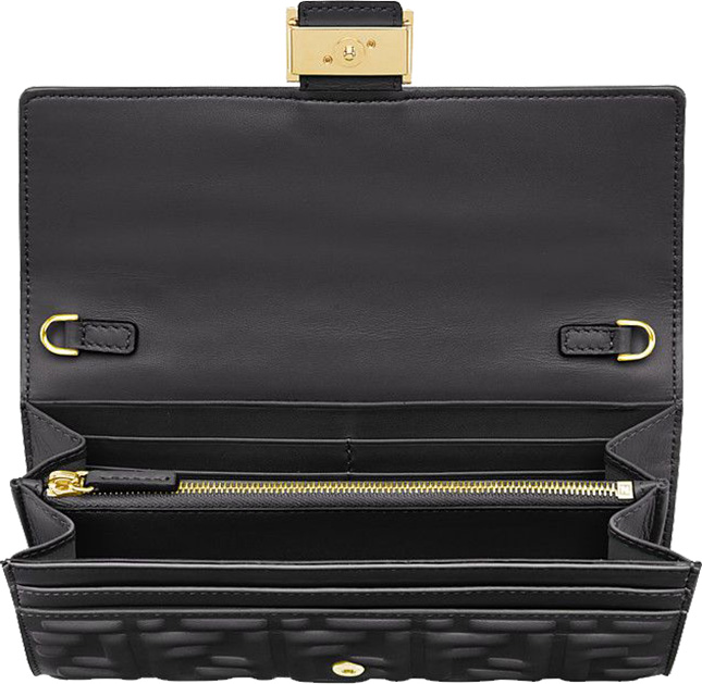 Baguette Continental Wallet With Chain - Black nappa leather wallet