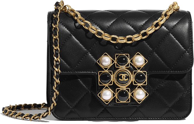 Túi Chanel 22 Mini Handbag đen crumpled da bê Pearl Chain GHW best quality
