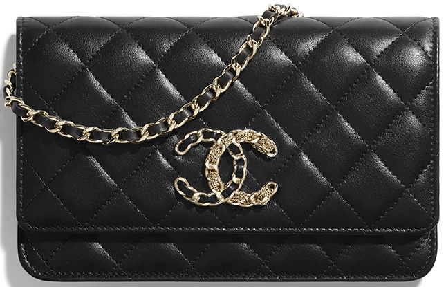i24 CHANEL Authentic 2019 Lambskin Wallet On Chain WOC Double Zip Chain Bag  SV