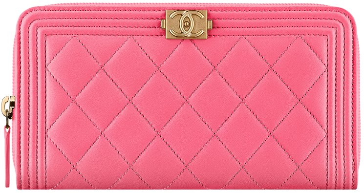 Chanel Small Boy Lambskin Zip Around Long Wallet Pink