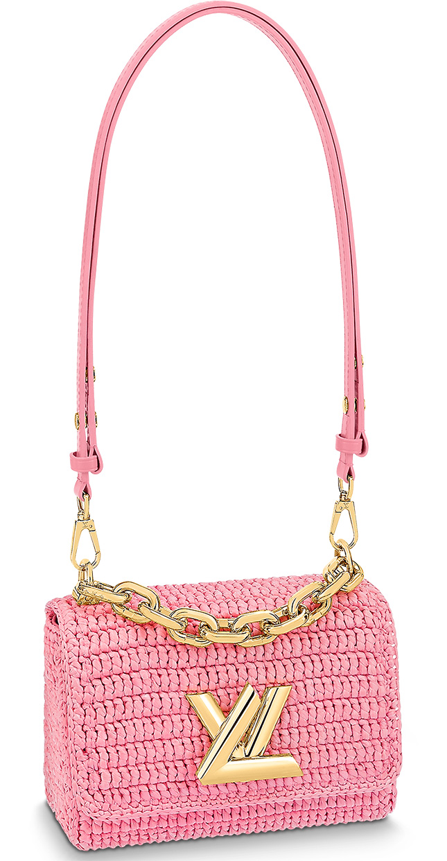 Louis Vuitton lv woman bamboo knitted twist mm chain flap bag monogram  original leather version small size