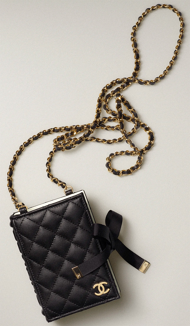 CHANEL Lambskin Quilted Book Wallet On Chain WOC Black | FASHIONPHILE